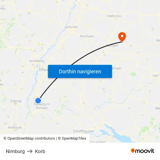 Nimburg to Korb map