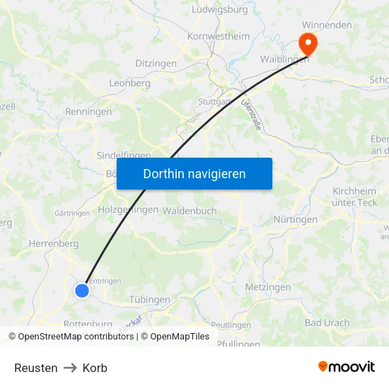 Reusten to Korb map