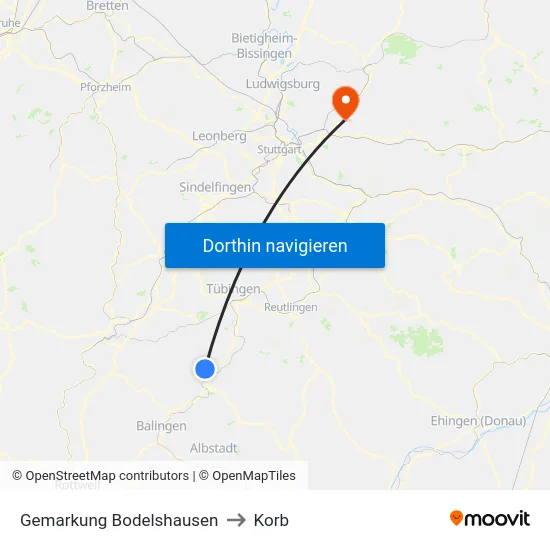 Gemarkung Bodelshausen to Korb map