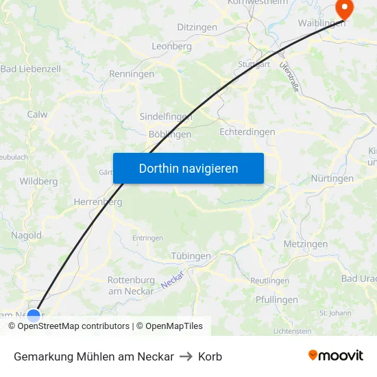 Gemarkung Mühlen am Neckar to Korb map