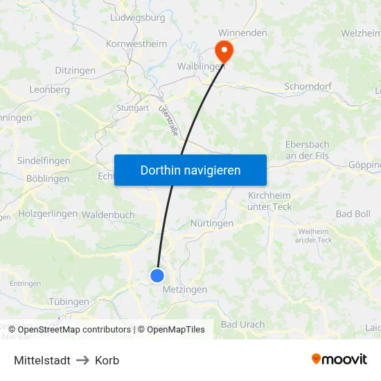 Mittelstadt to Korb map