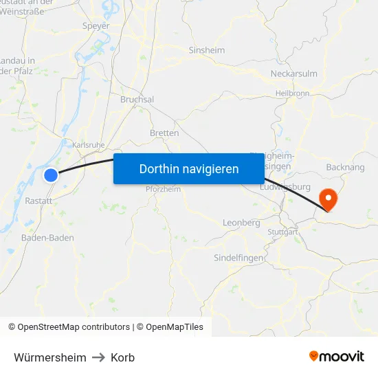 Würmersheim to Korb map