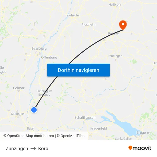 Zunzingen to Korb map