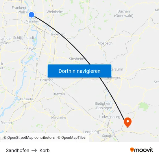 Sandhofen to Korb map
