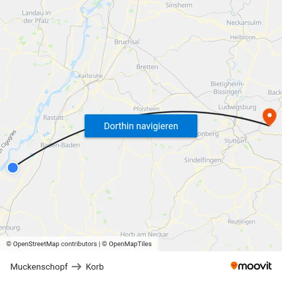 Muckenschopf to Korb map