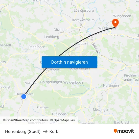 Herrenberg (Stadt) to Korb map