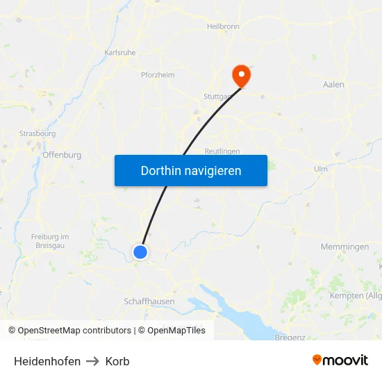 Heidenhofen to Korb map
