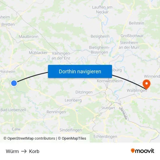 Würm to Korb map