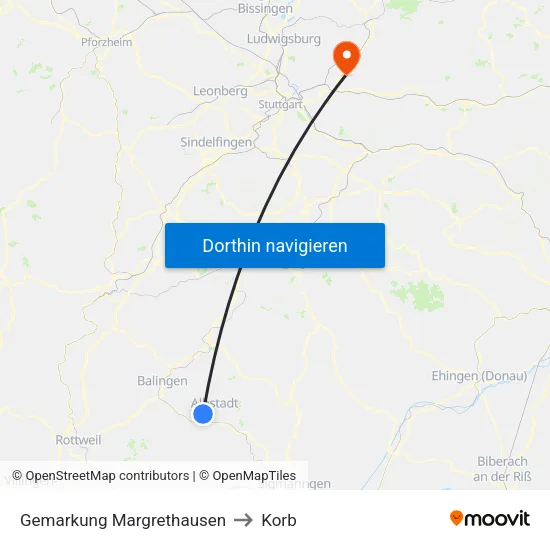 Gemarkung Margrethausen to Korb map