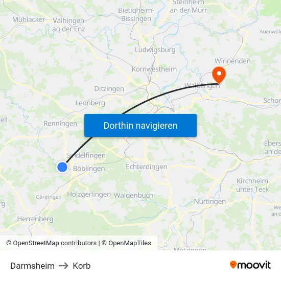 Darmsheim to Korb map