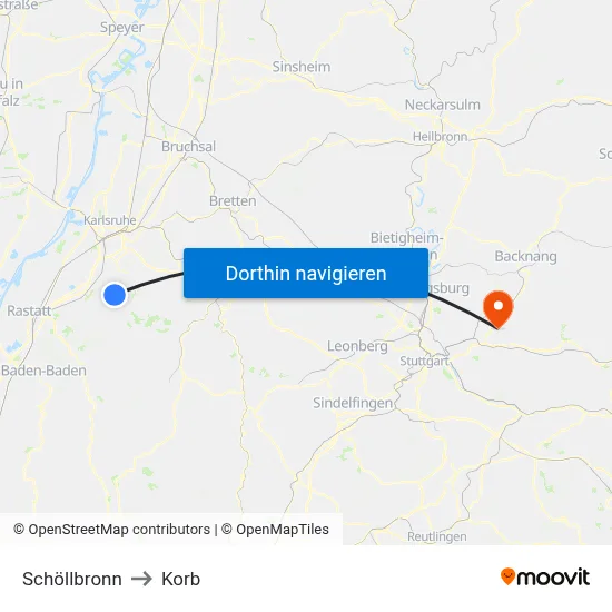Schöllbronn to Korb map