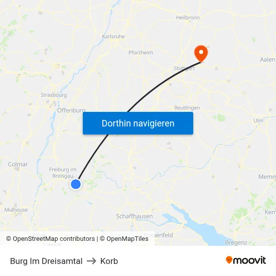 Burg Im Dreisamtal to Korb map