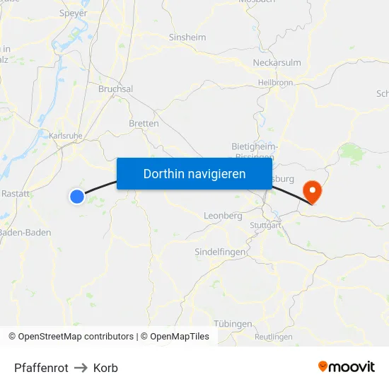 Pfaffenrot to Korb map