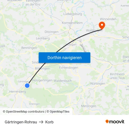 Gärtringen-Rohrau to Korb map
