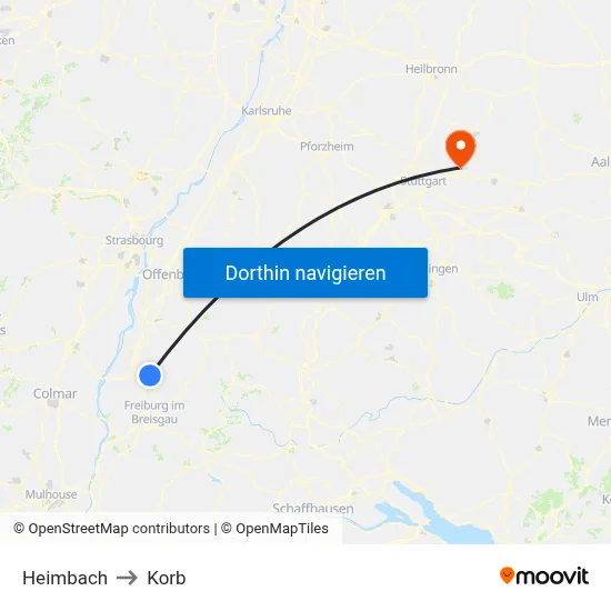 Heimbach to Korb map