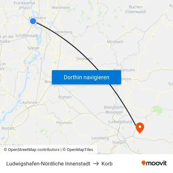 Ludwigshafen-Nördliche Innenstadt to Korb map
