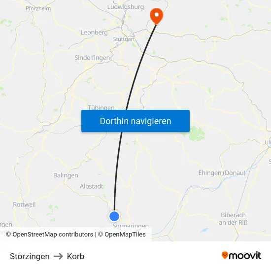 Storzingen to Korb map