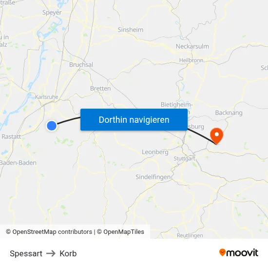 Spessart to Korb map