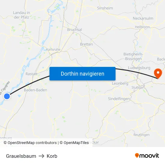 Grauelsbaum to Korb map