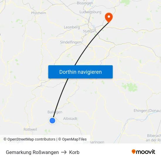 Gemarkung Roßwangen to Korb map