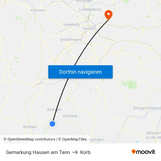 Gemarkung Hausen am Tann to Korb map