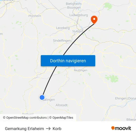 Gemarkung Erlaheim to Korb map