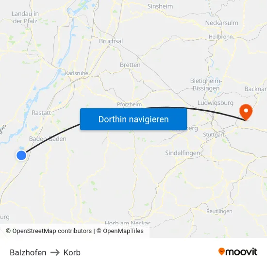 Balzhofen to Korb map