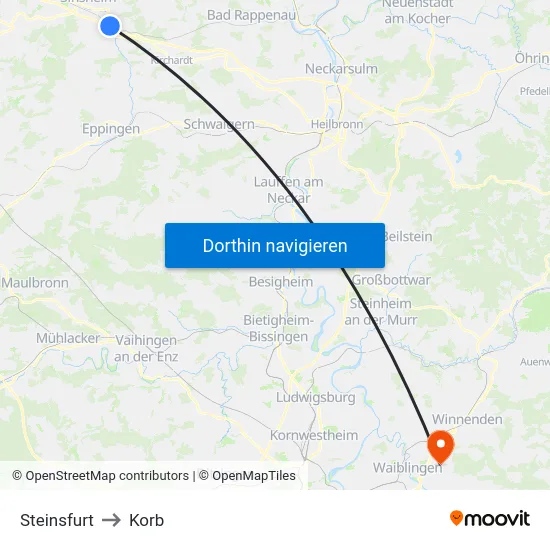 Steinsfurt to Korb map