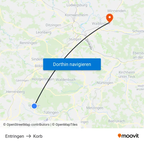 Entringen to Korb map