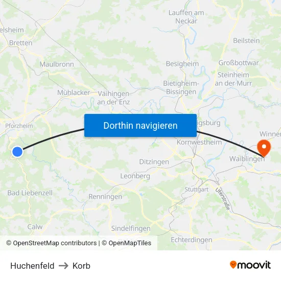 Huchenfeld to Korb map