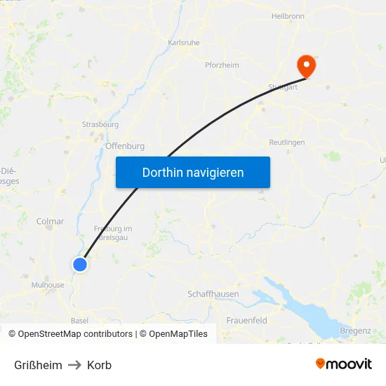 Grißheim to Korb map