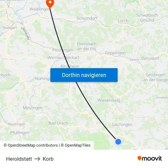Heroldstatt to Korb map