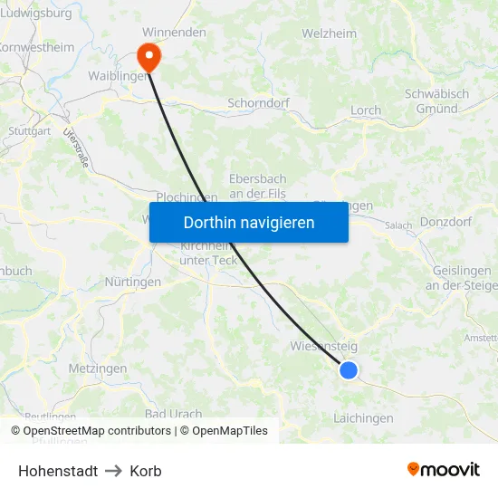 Hohenstadt to Korb map