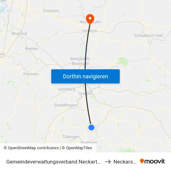 Gemeindeverwaltungsverband Neckartenzlingen to Neckarsulm map