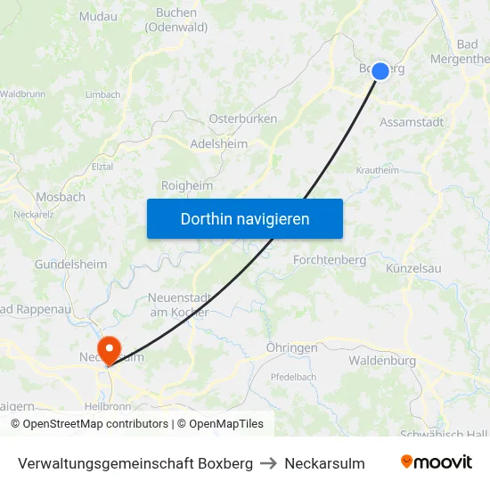 Verwaltungsgemeinschaft Boxberg to Neckarsulm map
