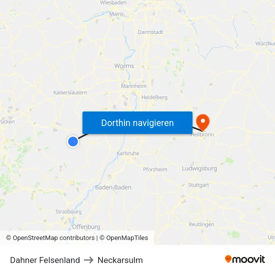 Dahner Felsenland to Neckarsulm map