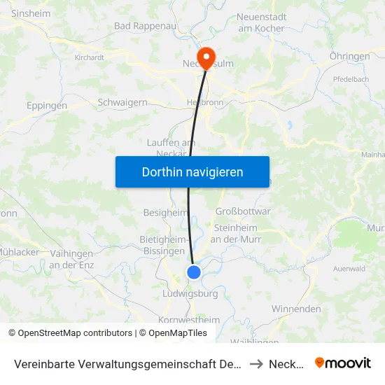 Vereinbarte Verwaltungsgemeinschaft Der Stadt Freiberg am Neckar to Neckarsulm map