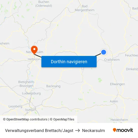 Verwaltungsverband Brettach/Jagst to Neckarsulm map