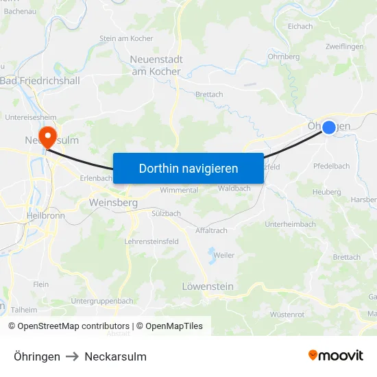 Öhringen to Neckarsulm map