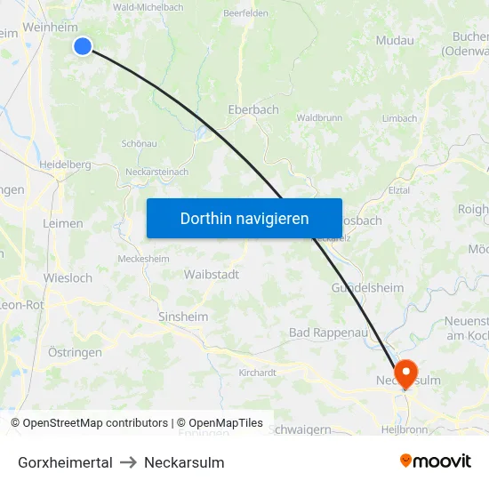 Gorxheimertal to Neckarsulm map