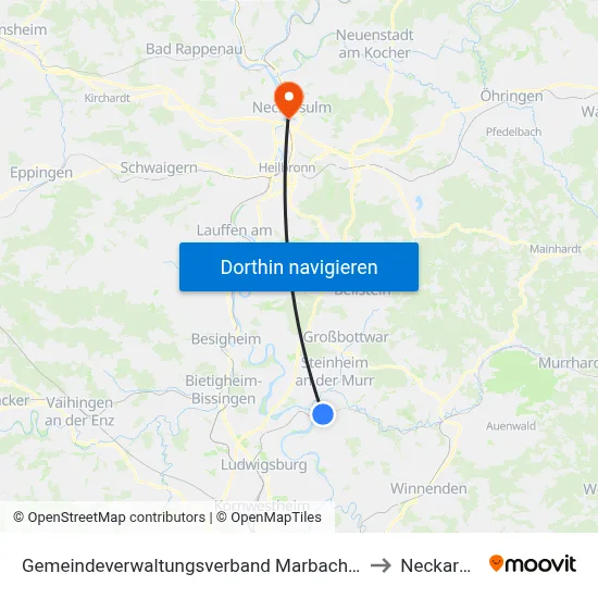 Gemeindeverwaltungsverband Marbach am Neckar to Neckarsulm map