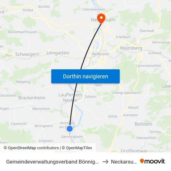 Gemeindeverwaltungsverband Bönnigheim to Neckarsulm map