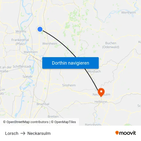 Lorsch to Neckarsulm map