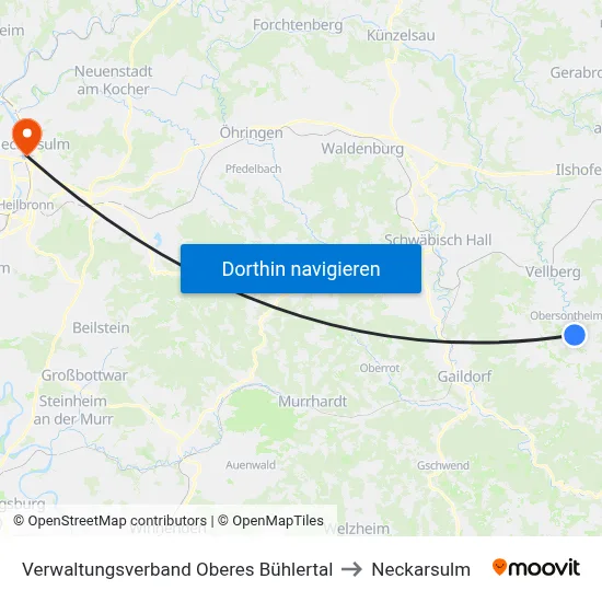 Verwaltungsverband Oberes Bühlertal to Neckarsulm map