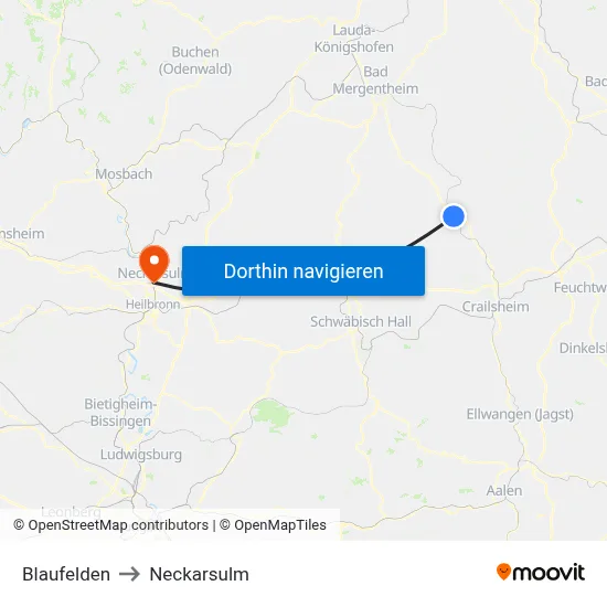 Blaufelden to Neckarsulm map