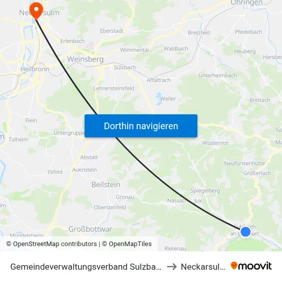 Gemeindeverwaltungsverband Sulzbach to Neckarsulm map