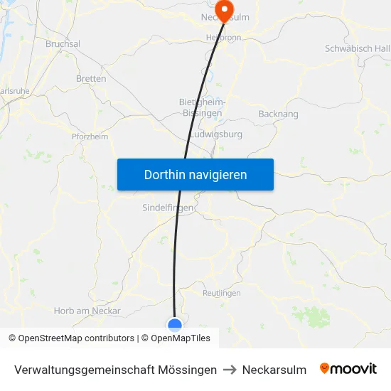 Verwaltungsgemeinschaft Mössingen to Neckarsulm map