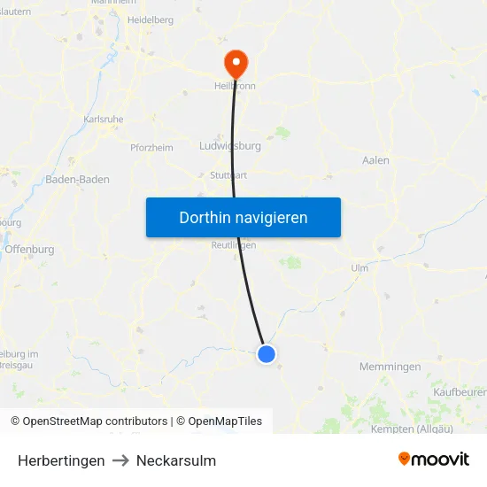 Herbertingen to Neckarsulm map