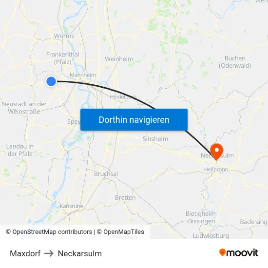 Maxdorf to Neckarsulm map