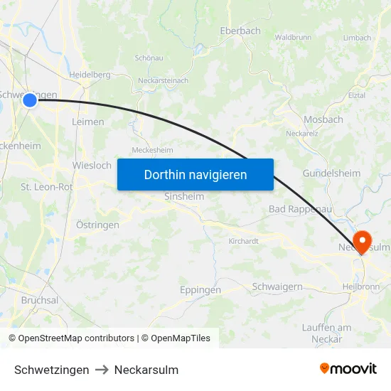 Schwetzingen to Neckarsulm map
